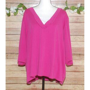 Liz&Me Pink Short Sleeve Knit Top Size 3X 26W 28W Stretch Rhinestone Mock Cami